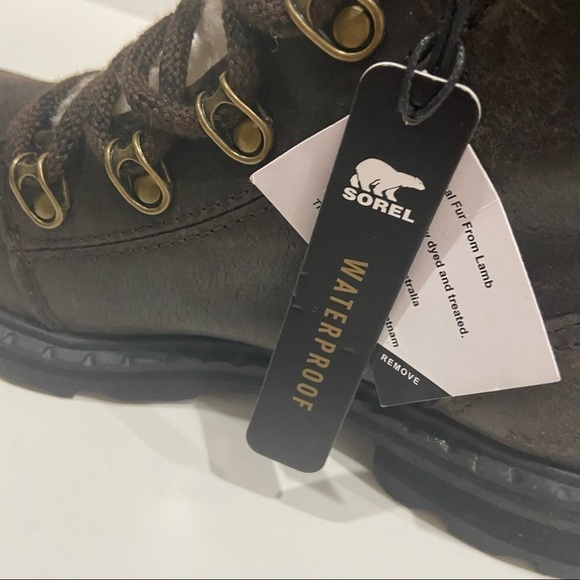 NWT Sorel Size 7 Lennox Lace Up Lamb Fur Brown Boots - Picture 8 of 9